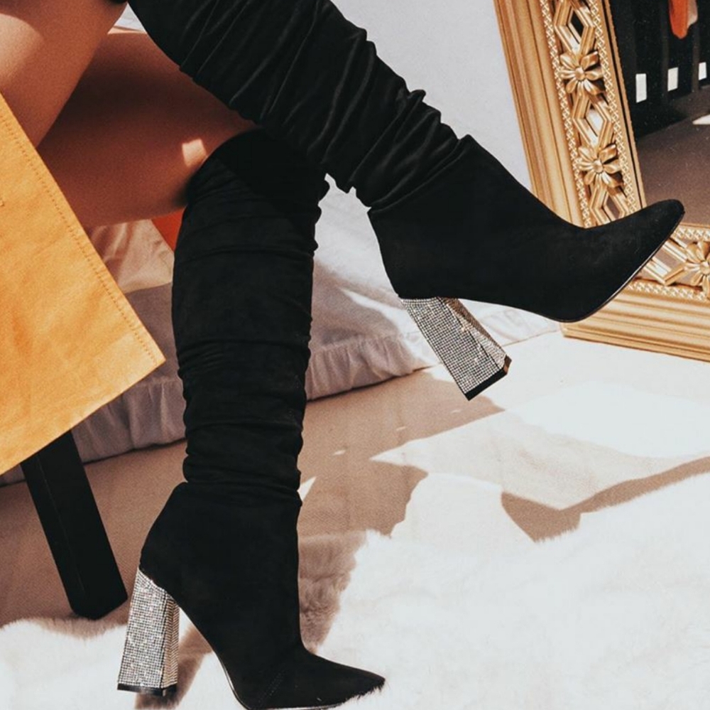 𝙇𝙖𝙨𝙩 5.5, 6, 6.5 & 7💎Diamond Heel Knee High Boot - BLACK